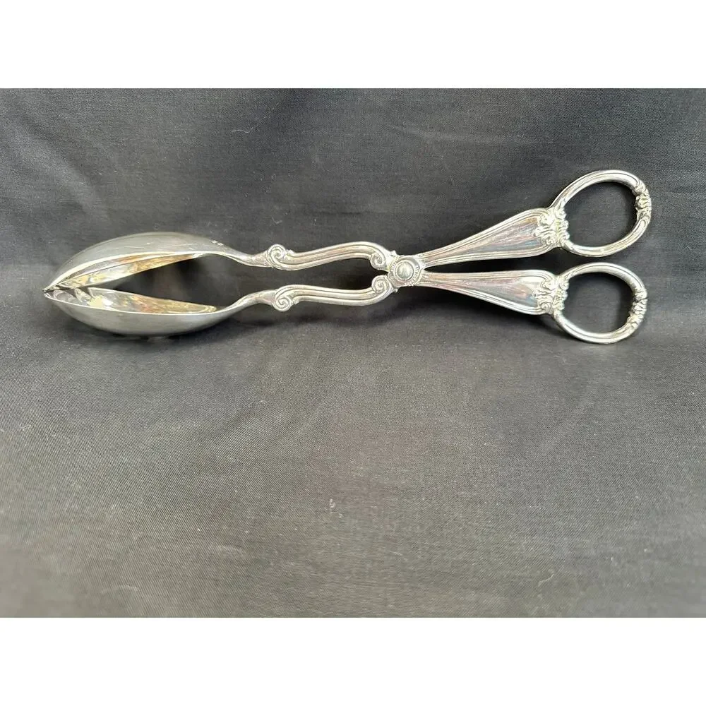 Gorham Heritage Silverplate Antique Salad Pastry Serving Tongs 10.75